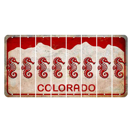 Colorado White|Red Mountains Cut License Plate Strips (Set of 8) Seahorse
