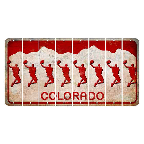 Colorado White|Red Mountains Cut License Plate Strips (Set of 8) Basketball Player