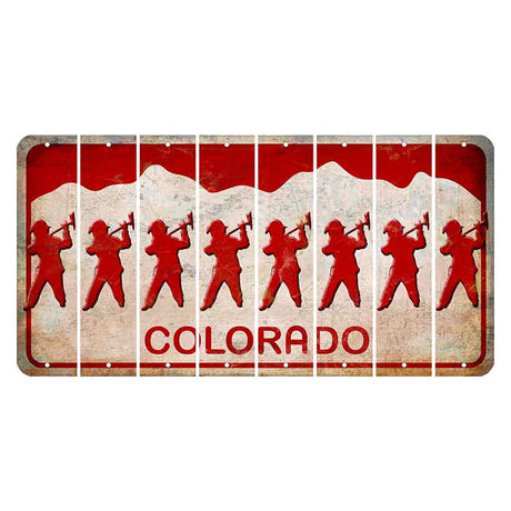 Colorado White|Red Mountains Cut License Plate Strips (Set of 8) Fireman with Axe