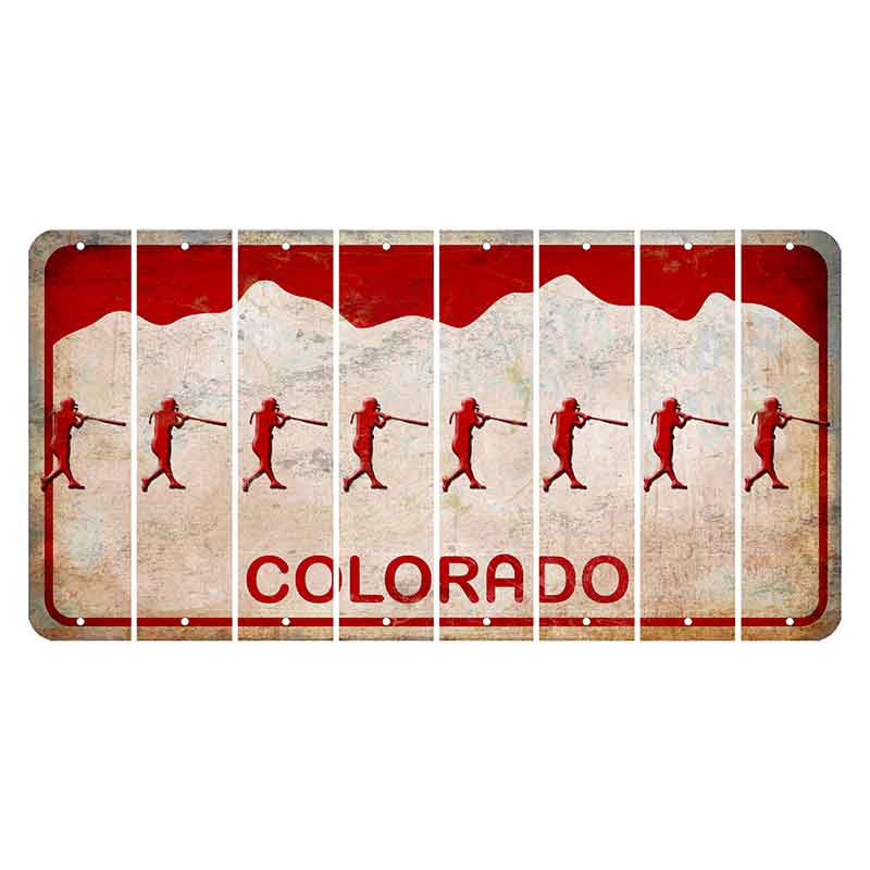 Colorado White|Red Mountains Cut License Plate Strips (Set of 8) Softball Batter