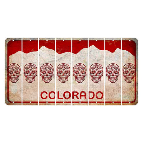 Colorado White|Red Mountains Cut License Plate Strips (Set of 8) Sugar Skull