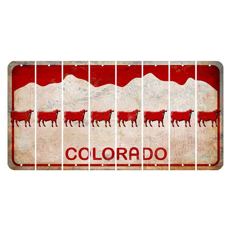 Colorado White|Red Mountains Cut License Plate Strips (Set of 8) Dairy Cow