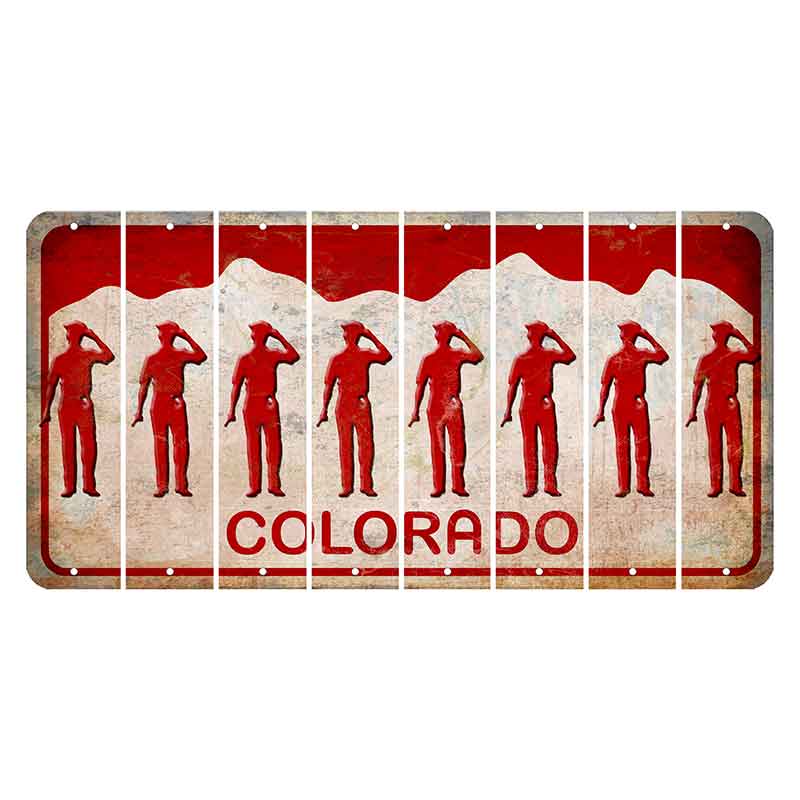 Colorado White|Red Mountains Cut License Plate Strips (Set of 8) Police Officer