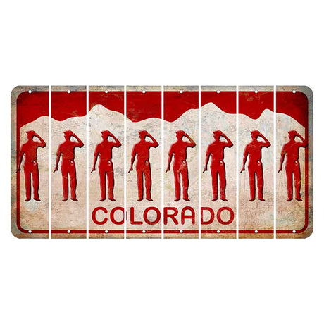 Colorado White|Red Mountains Cut License Plate Strips (Set of 8) Police Officer