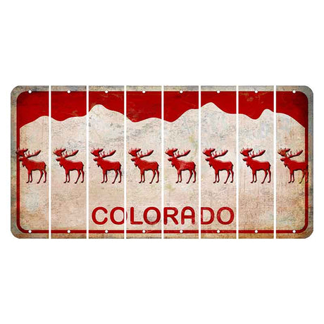 Colorado White|Red Mountains Cut License Plate Strips (Set of 8) Moose