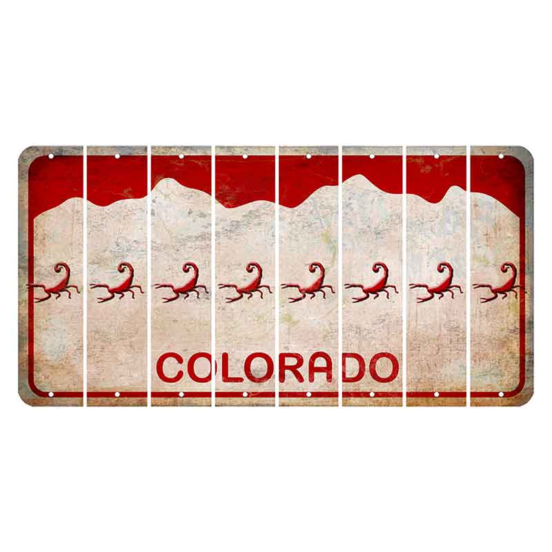 Colorado White|Red Mountains Cut License Plate Strips (Set of 8) Scorpion