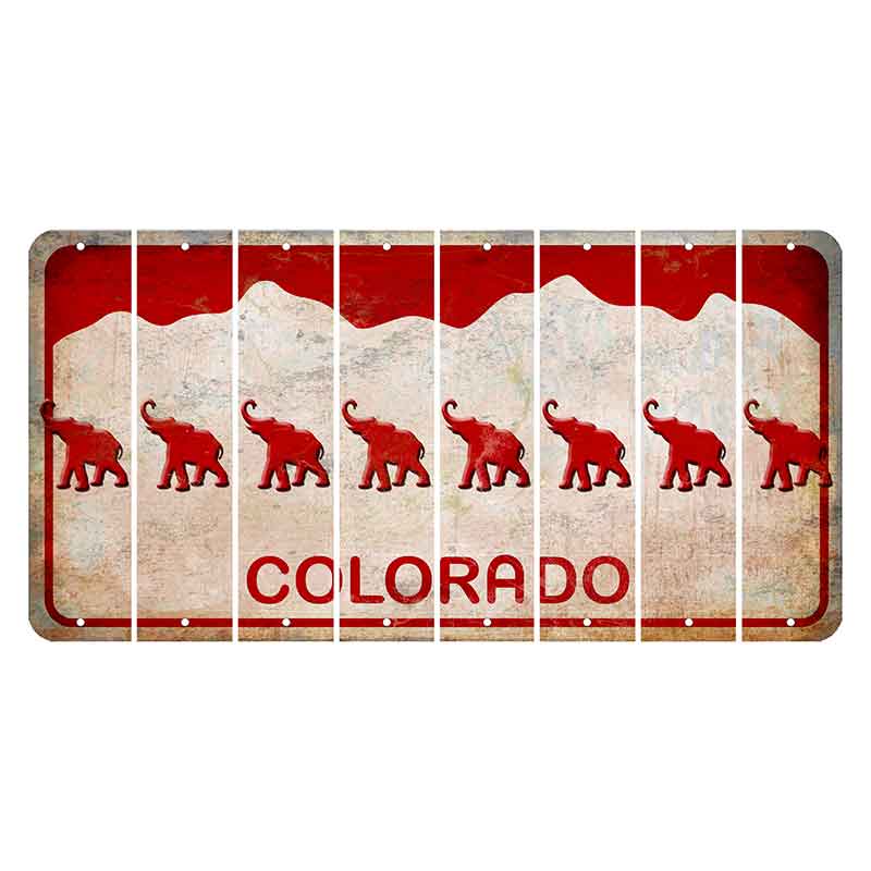 Colorado White|Red Mountains Cut License Plate Strips (Set of 8) Elephant