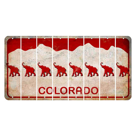 Colorado White|Red Mountains Cut License Plate Strips (Set of 8) Elephant