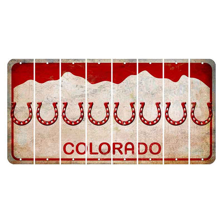 Colorado White|Red Mountains Cut License Plate Strips (Set of 8) Horseshoe