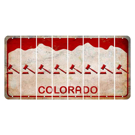 Colorado White|Red Mountains Cut License Plate Strips (Set of 8) Gavel