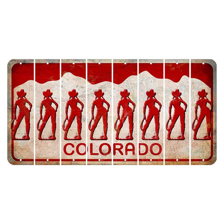 Colorado White|Red Mountains Cut License Plate Strips (Set of 8) Cowgirl
