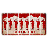 Colorado White|Red Mountains Cut License Plate Strips (Set of 8) Soldier - Saluting