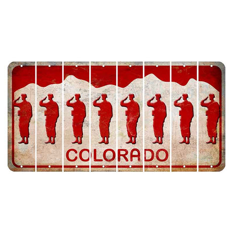Colorado White|Red Mountains Cut License Plate Strips (Set of 8) Soldier - Saluting