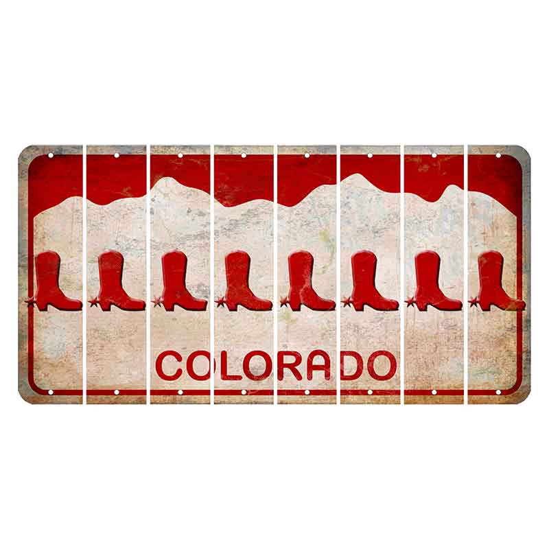 Colorado White|Red Mountains Cut License Plate Strips (Set of 8) Cowboy Boot