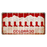 Colorado White|Red Mountains Cut License Plate Strips (Set of 8) Cowboy Boot