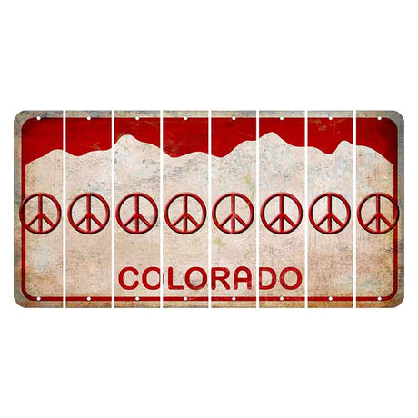 Colorado White|Red Mountains Cut License Plate Strips (Set of 8) Peace Sign