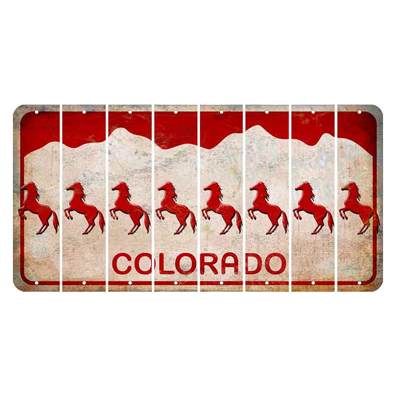 Colorado White|Red Mountains Cut License Plate Strips (Set of 8) Horse
