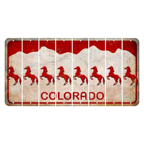 Colorado White|Red Mountains Cut License Plate Strips (Set of 8) Horse
