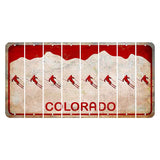 Colorado White|Red Mountains Cut License Plate Strips (Set of 8) Skier
