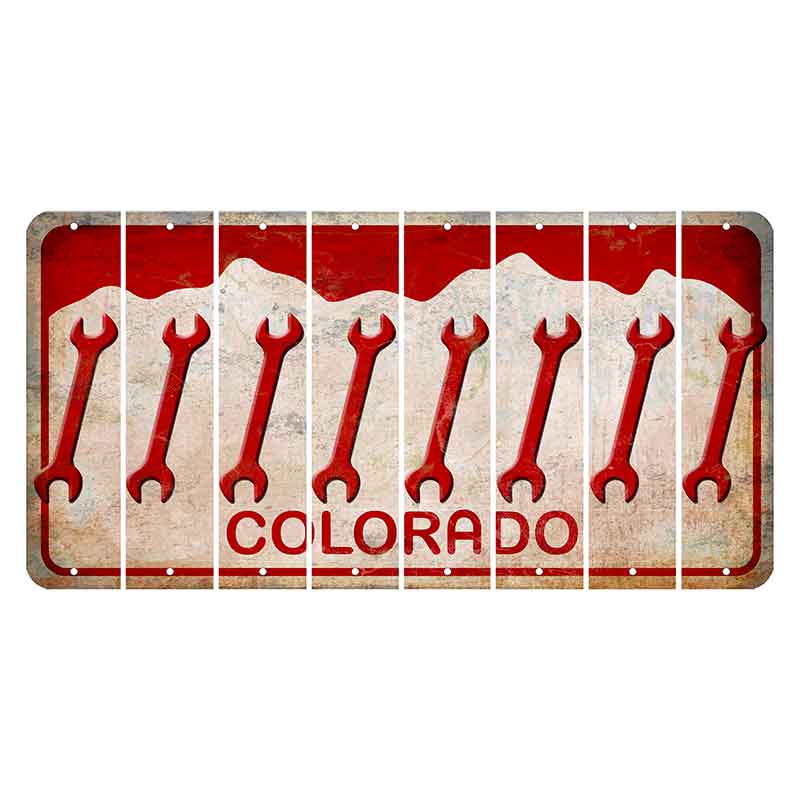 Colorado White|Red Mountains Cut License Plate Strips (Set of 8) Wrench