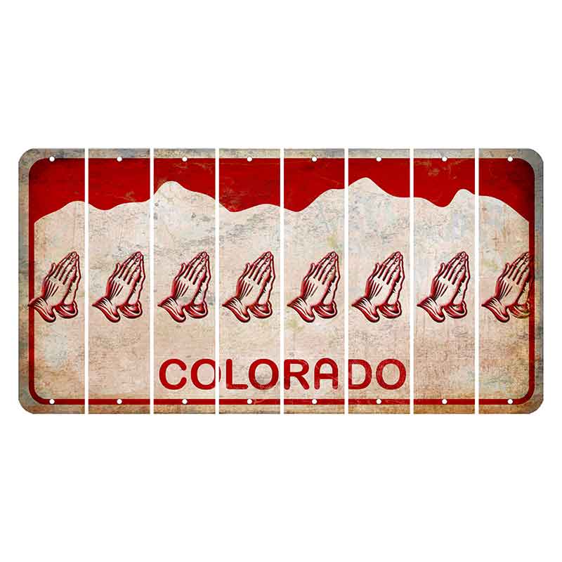 Colorado White|Red Mountains Cut License Plate Strips (Set of 8) Praying Hands