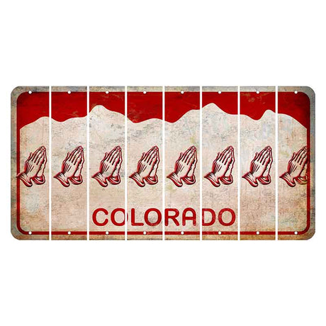 Colorado White|Red Mountains Cut License Plate Strips (Set of 8) Praying Hands