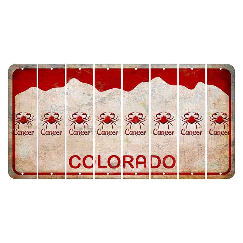 Colorado White|Red Mountains Cut License Plate Strips (Set of 8) Zodiac Sign - Cancer