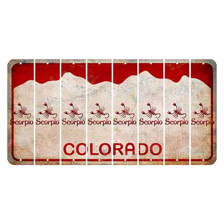 Colorado White|Red Mountains Cut License Plate Strips (Set of 8) Zodiac Sign - Scorpio