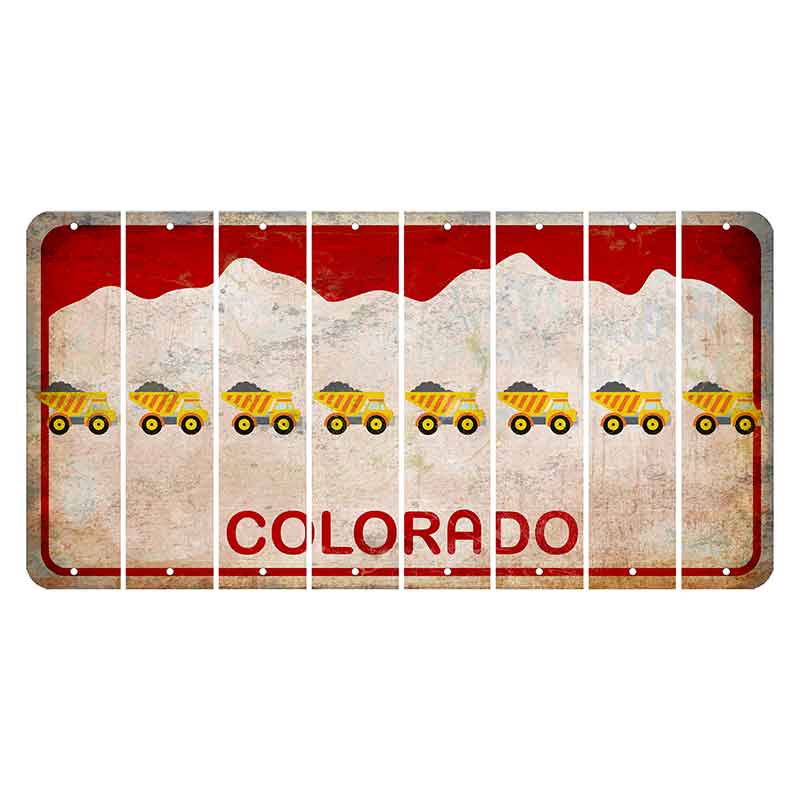 Colorado White|Red Mountains Cut License Plate Strips (Set of 8) Dump Truck