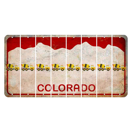 Colorado White|Red Mountains Cut License Plate Strips (Set of 8) Cement Truck