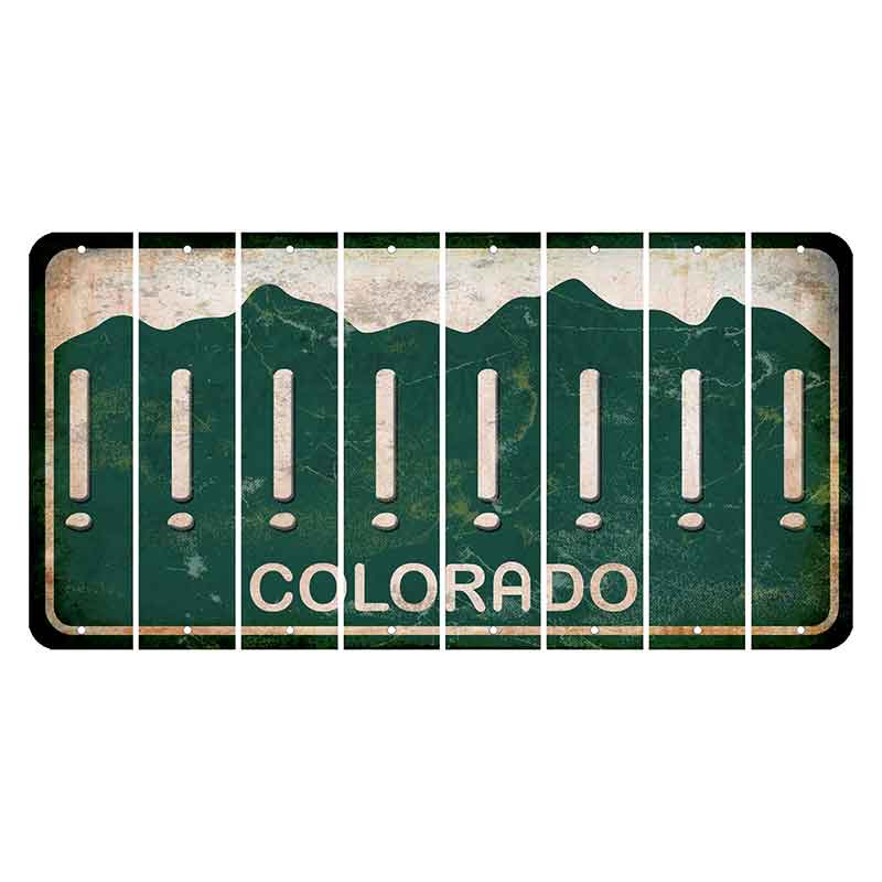 Colorado Green|White Mountains Cut License Plate Strips (Set of 8) Exclamation Point