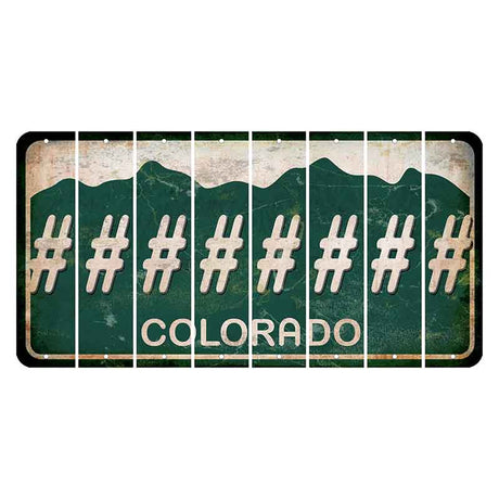 Colorado Green|White Mountains Cut License Plate Strips (Set of 8) Hashtag