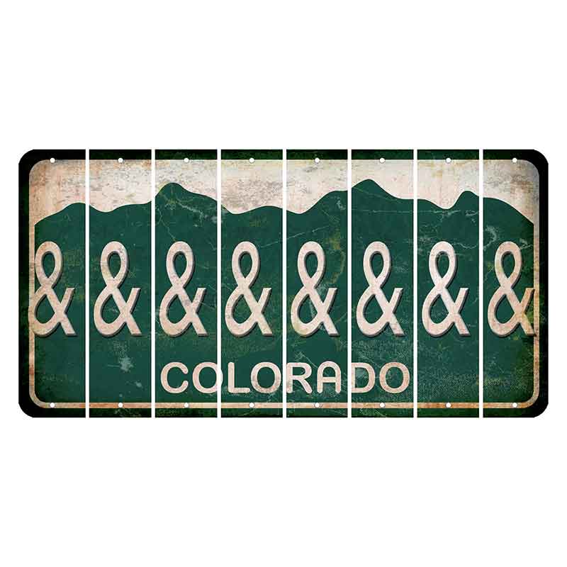 Colorado Green|White Mountains Cut License Plate Strips (Set of 8) And Sign