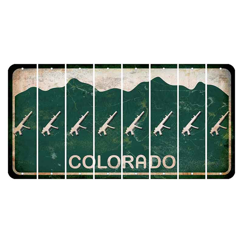 Colorado Green|White Mountains Cut License Plate Strips (Set of 8) Submachine Gun