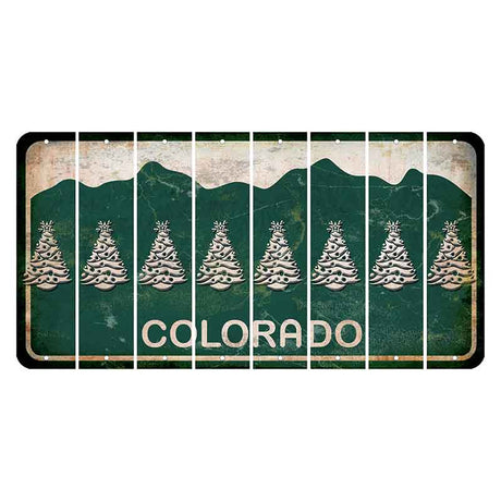 Colorado Green|White Mountains Cut License Plate Strips (Set of 8) Christmas Tree