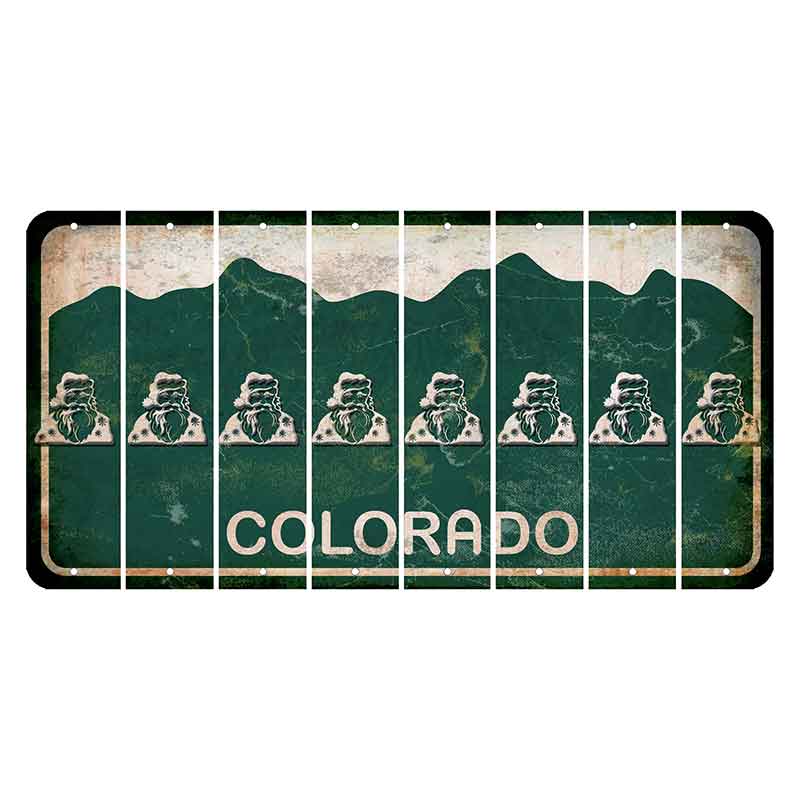 Colorado Green|White Mountains Cut License Plate Strips (Set of 8) Santa Claus