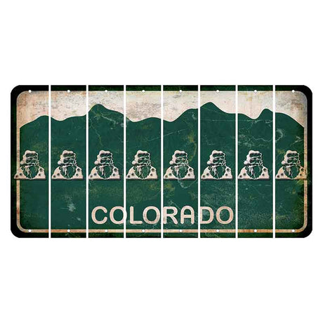 Colorado Green|White Mountains Cut License Plate Strips (Set of 8) Santa Claus