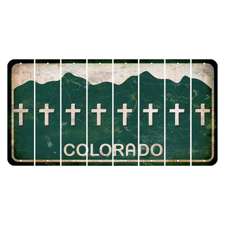 Colorado Green|White Mountains Cut License Plate Strips (Set of 8) Cross