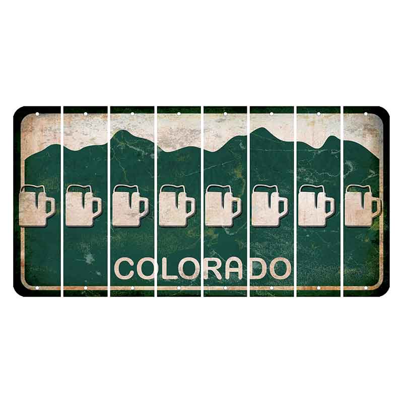 Colorado Green|White Mountains Cut License Plate Strips (Set of 8) Beer Mug