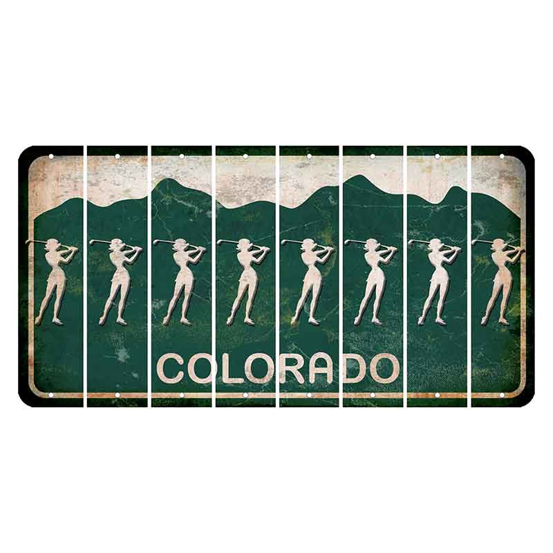 Colorado Green|White Mountains Cut License Plate Strips (Set of 8) Female Golfer