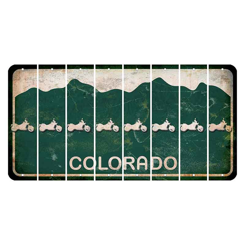 Colorado Green|White Mountains Cut License Plate Strips (Set of 8) Motorcycle