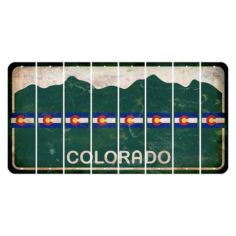 Colorado Green|White Mountains Cut License Plate Strips (Set of 8) State Flag