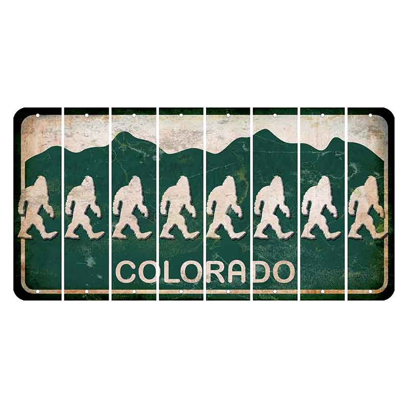 Colorado Green|White Mountains Cut License Plate Strips (Set of 8) Bigfoot