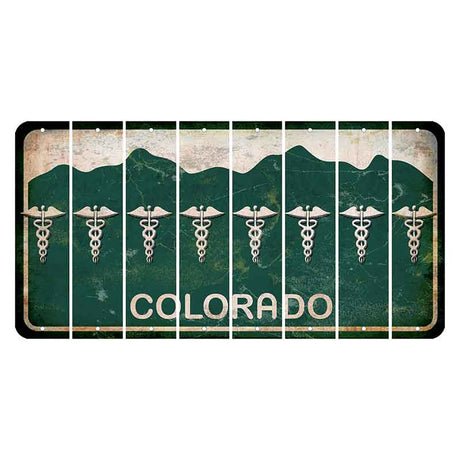 Colorado Green|White Mountains Cut License Plate Strips (Set of 8) Caduceus