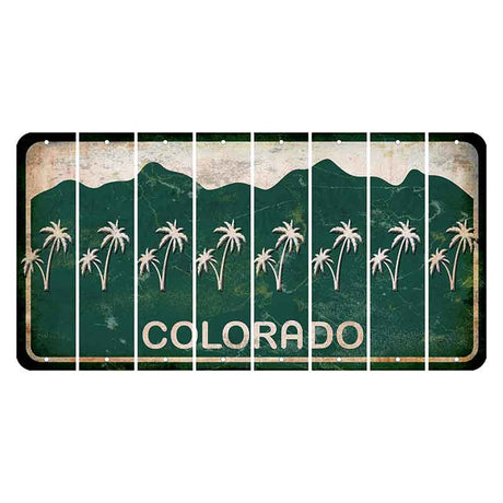 Colorado Green|White Mountains Cut License Plate Strips (Set of 8) Palm Trees