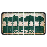 Colorado Green|White Mountains Cut License Plate Strips (Set of 8) Police Badge
