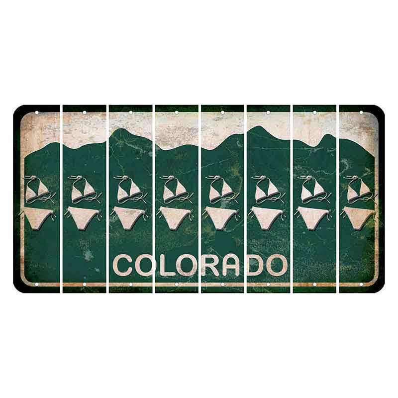 Colorado Green|White Mountains Cut License Plate Strips (Set of 8) Bikini