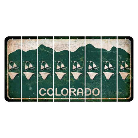 Colorado Green|White Mountains Cut License Plate Strips (Set of 8) Bikini