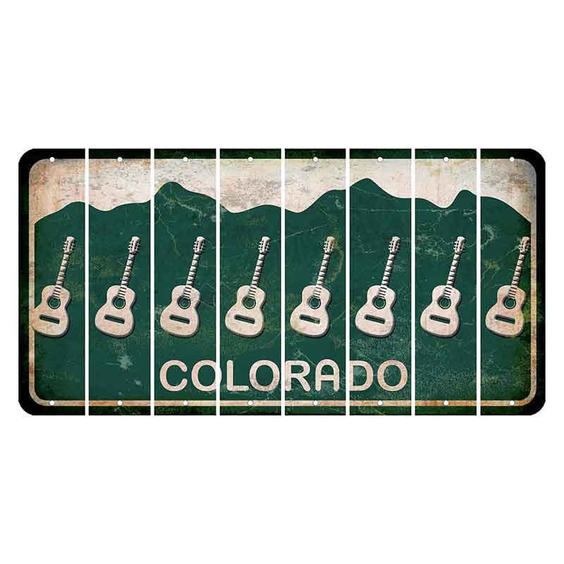 Colorado Green|White Mountains Cut License Plate Strips (Set of 8) Guitar