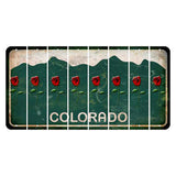 Colorado Green|White Mountains Cut License Plate Strips (Set of 8) Red Rose